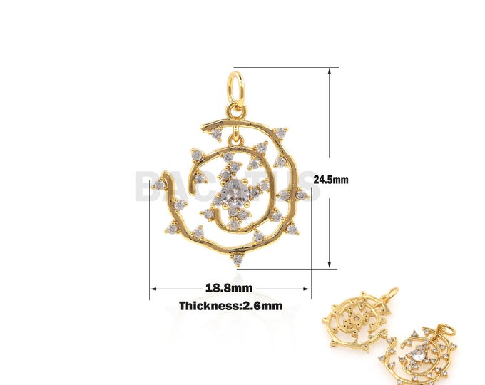 1PCS Flower Pendant Irregular Round Charm Necklace Pendant DIY Jewelry Making Suitable for Bracelet,, Jewelry Supplies 18K 24.5x18.8x2.6mm