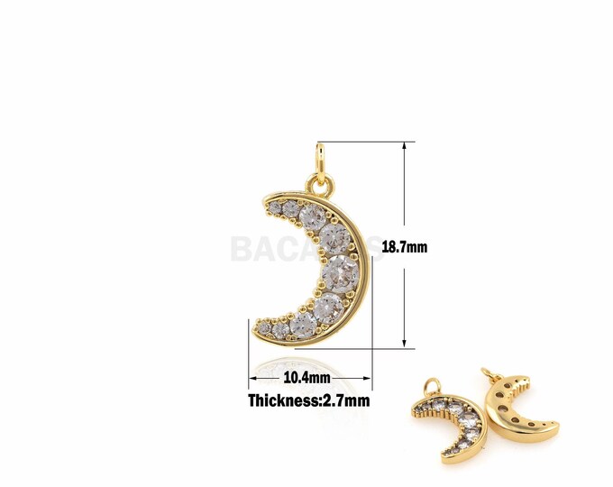 1PCS  Moon Micro-Pave Zircon Charm Crescent Pendant Crescent Charm Suitable for Bracelet, Necklace, Jewelry Products 18.7x10.4x2.7mm