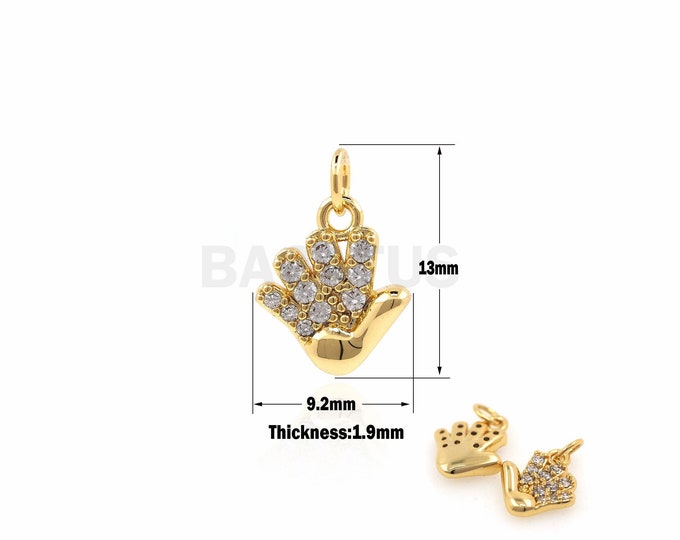 1PCS 18K Little Ji'an Handprint Pendant/Dangle CZ Hand Necklace/Cubic Zirconia Gold Hand Pendant/Jewelry Bracelet 13x9.2x1.9mm