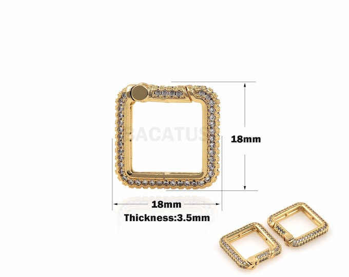 1pcs Square Carabiner, Miniature Pave Buckle, DIY Bracelet, Necklace Jewelry Buckle Accessories, Button Jewelry 18K 18X18X3.5mm