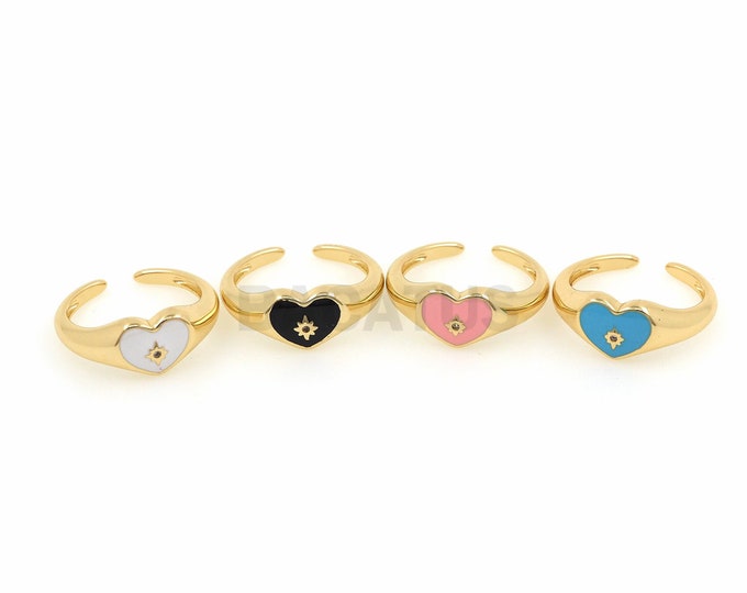 18K Gold Filled Heart-shaped Sun Ring, Enamel Ring, Enamel Heart-Shaped Ring, Sun Ring, Flower Ring, Fashion Ring, Adjustable ring