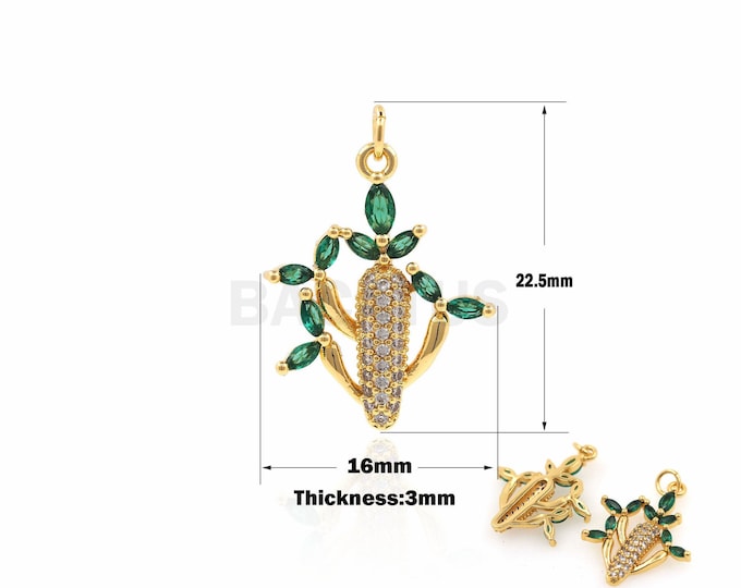1PCS 18K Cactus Necklace Cactus Pendant Charm CZ Pave Cactus, Small Plants, Hidden Objects, Potted Plants, Gold Filling 22.5x16x3mm