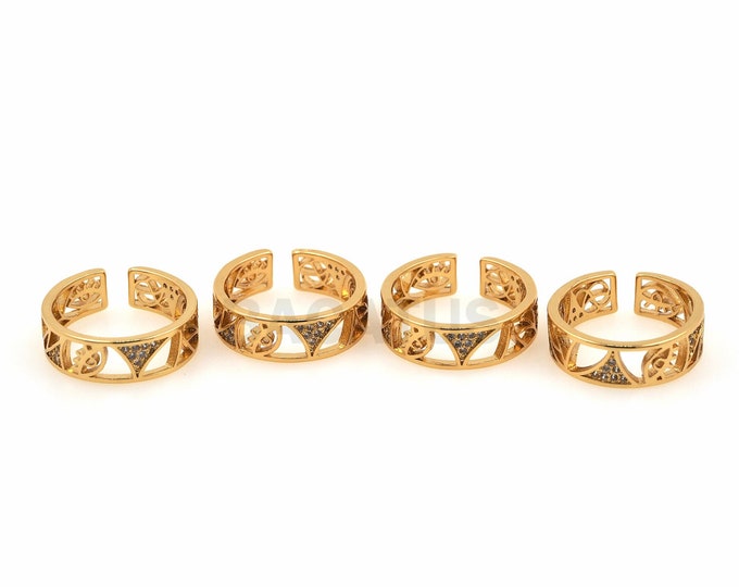 1pcs, 18K Gold Filled Thick Ring, Wide Ring, Gold Open Ring, Adjustable Ring, Hollow Ring, Micropavé Cubic Zirconia Rhinestone Ring