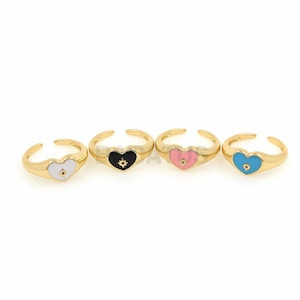 18K Gold Filled Heart-shaped Sun Ring, Enamel Ring, Enamel Heart-Shaped Ring, Sun Ring, Flower Ring, Fashion Ring, Adjustable ring