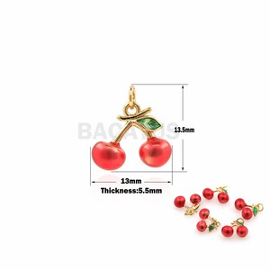 18K Gold Filled Enamel Cherry Pendant, Llovely Cherry Pendant,Fruit Pendant,Little Red Cherry Pendant Necklace 13.5x13x5.5mm