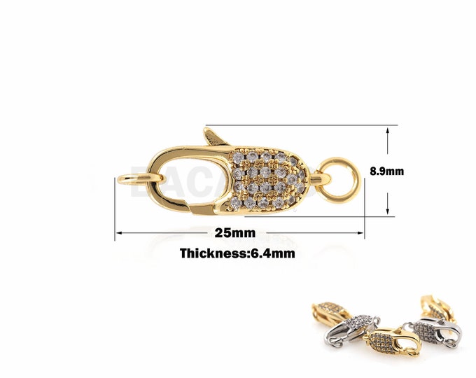 18K Filled Gold Micro-Pave Rectangular Lobster Clasp, Jewelry Clasp,Cubic Zirconia Clasp/Enhancer 8.9x25x6.4mm