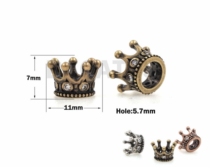 1PCS Antique style CZ crown beads, crown jewelry, metal crown beads, crown charm, used for jewelry making supplies 7.5x12.7mm