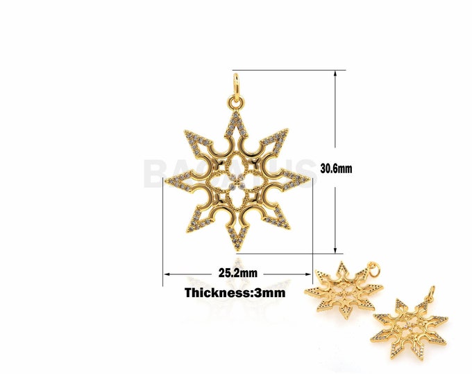 1PCS 18k CZ Paving Charm, Eight-pointed Star Pendant, Hollow Pendant, Suitable for Necklace, Bracelet, Jewelry Design 30.6x25.2x3mm