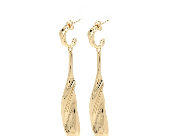 Water Drop Earrings, Micro Pave CZ Boho Earrings, Drop Earrings, 18K Gold Filled Bar Earrings, Gift For Her, 82.5x13x9mm