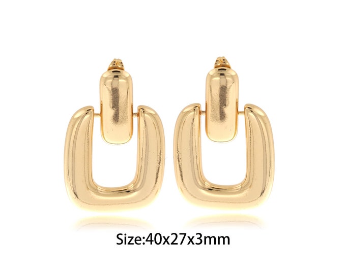 Gold Dainty Square Stud Earring,18K Gold Filled Square Stud Earrings,Simple Stud Earrings,Gift for Her,40x27x3mm