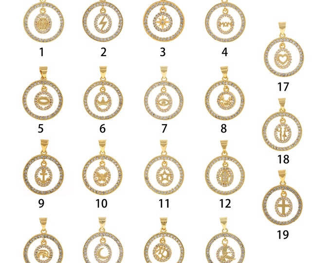 1Pcs Micro-paved Zircon Round Pendant Virgin Mary Moon Crown Butterfly Variety Jewelry Bracelet Necklace Making Supplies 19x26x2.2mm
