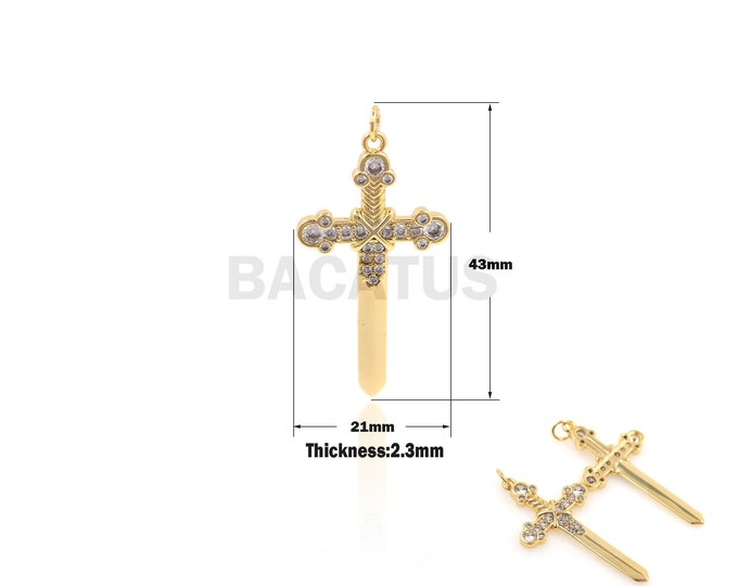 1PCS Suitable For Jewelry Making Supplies, Martial Aarts Sword Charm, Cross Pendant, Cross Pendant, DIY Jewelry Making 18K 43×21×2.3mm