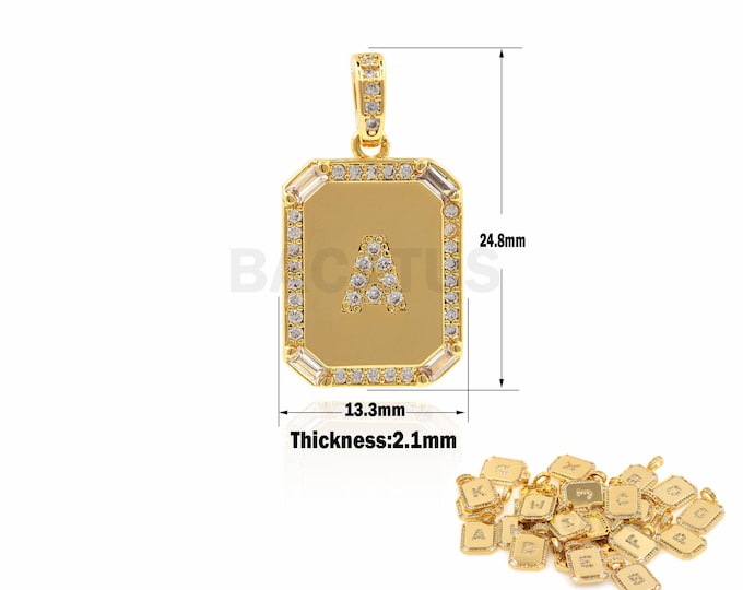 1PCS Letter Pendant, Initial Standard Pendant, CZ Cube AZ Letter Pendant, Personalized Initial Letter Necklace 24.8x13.3x2.1mm