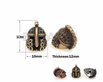 1PCS  CZ Micro Pave ancient Roman warrior head beads, warrior helmet spacer beads, used to make bracelet beads accessories 14.3x10x12mm
