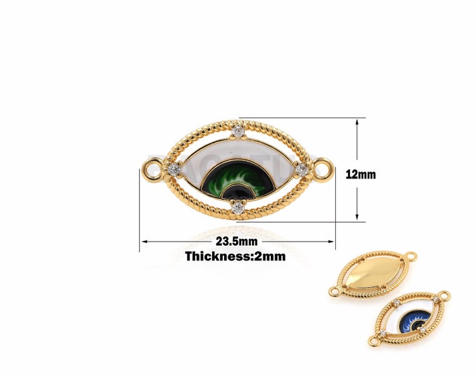 18KGold Filled Magic Eye Enamel Connector, Gold Magic Eye Connector,Good Luck Connector Charm, Micropavé CZ Magic Eye Connector12x23.5x2 mm