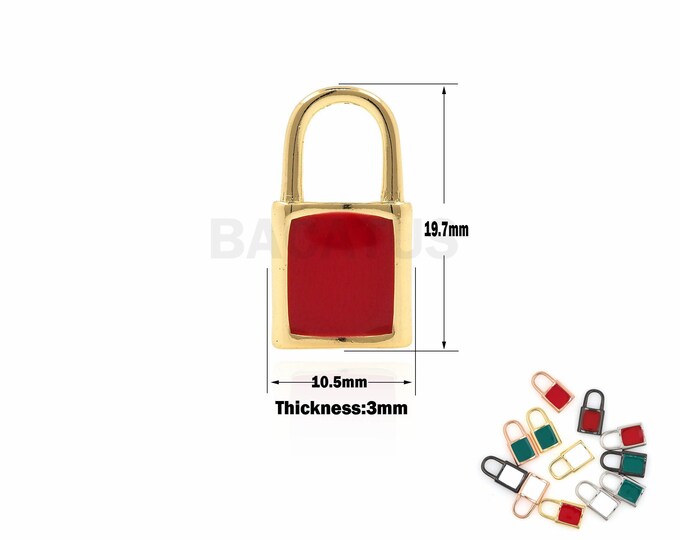 1PCS Gold-Plated Enamel Padlock Pendant, Red Gold Padlock Ornament, Padlock Charm, Used For Jewelry Making Supplies 19.7x10.5x3mm