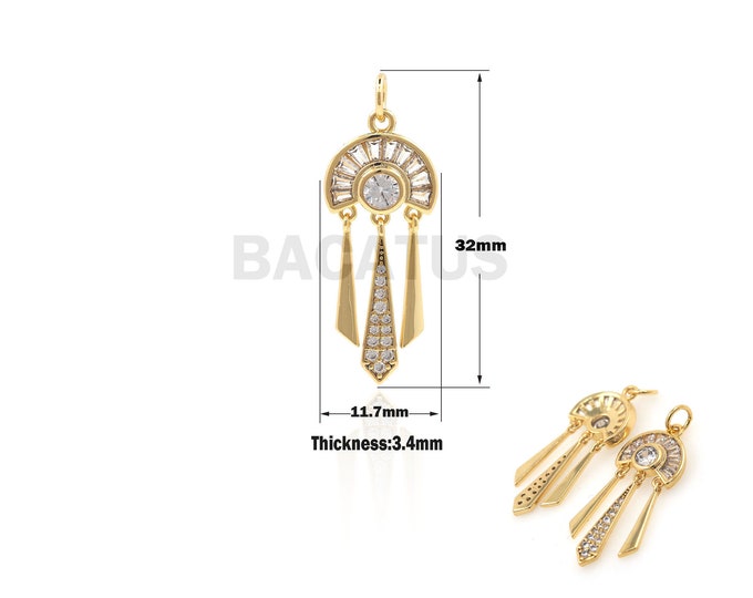 1PCS Transparent Zircon Fan-Shaped Pendant Making Fan Pendant Jewelry Charm CZ Pave Brass  DIY Jewelry Making Gold Filling 11.7x32x3.4mm