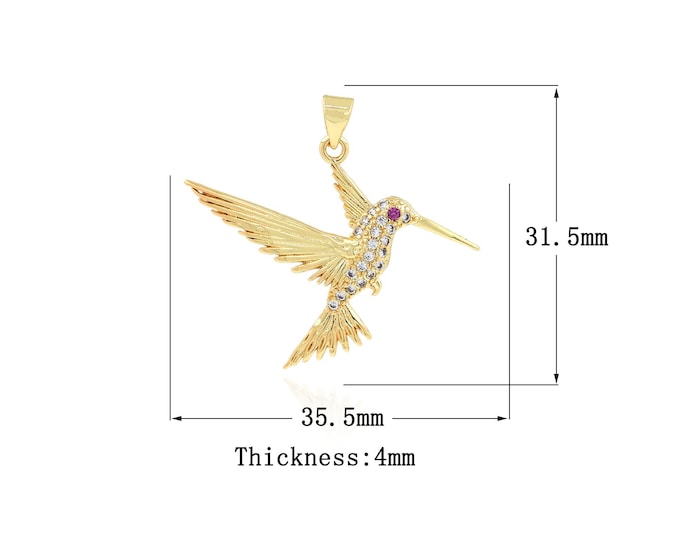 Hummingbird Charm, Bird Pendant,Micropavé CZ Bird Necklace,18K Gold Filled Gift Necklace,Flying Charm, DIY Jewelry Supplies,31.5x35.5x4mm