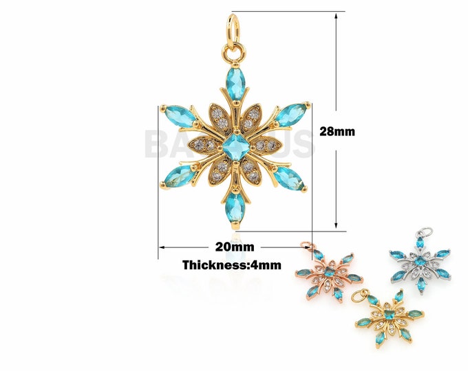 18K Gold Filled Snowflake Pendant, Micropavé CZ Snowflake Crystal Necklace, Snow Charm, Snowflake Necklace, Snow Charm, 28x20x4mm