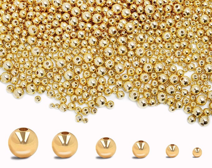 200 PCS,14K Spacer Round Beads,Gold Round Beads, DIY Bracelet Necklace Earrings Jewelry Making