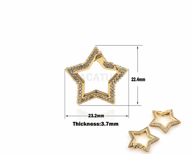 1pcs 18K CZ Micro-Pave Pentagram Clasp Carabiner Clasp For Necklace Jewelry Discoveries Clasp Charm DIY Jewelry Making 22.4x23.2x3.7mm