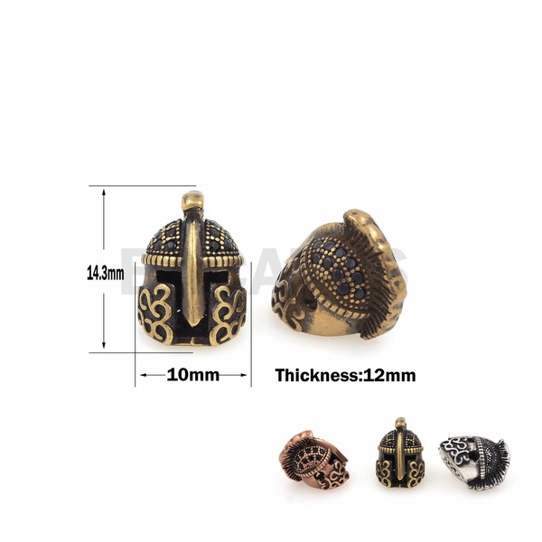 1PCS CZ Micro Pave anciennes perles de tête de guerrier romain, perles spacer casque guerrier, utilisé pour faire des perles bracelet accessoires 14.3x10x12mm