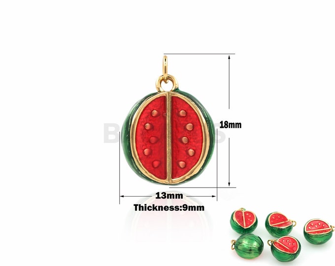 18K Gold Filled Enamel Watermelon Pendant, Watermelon Pendant, Enamel FruitJewelry, Gourmet Pendant, Fruit Jewelry 18x13x9mm