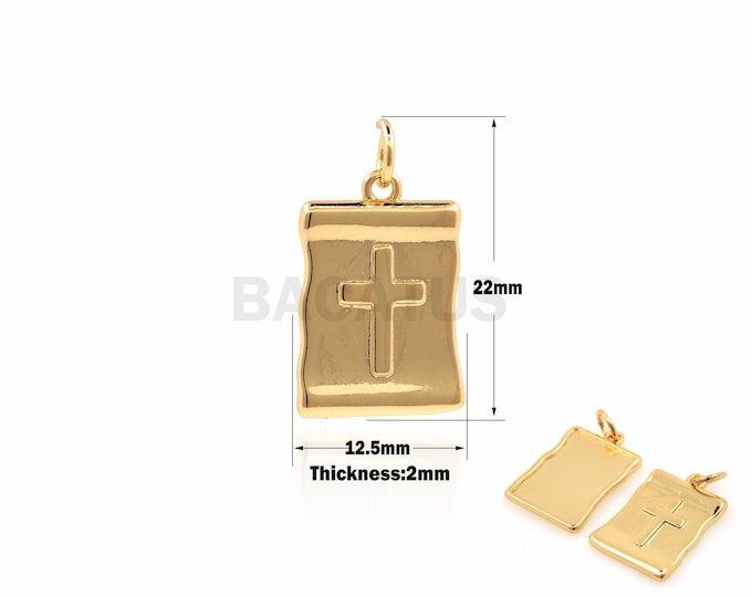 18K Gold Filled Cross Necklace, Square Badge Cross Pendant, Golden Cross, Religious Jewelry, Golden Cross Pendant 22x12.5x2mm