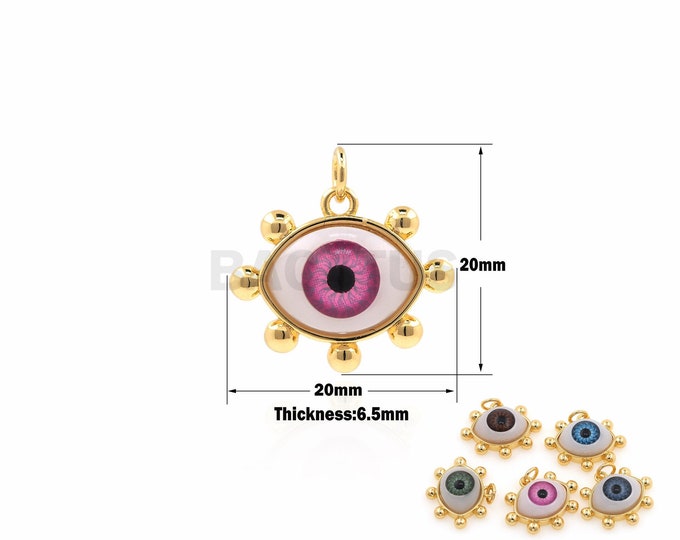 18K Gold Filled Eye Pendant, Enamel Eye Necklace,Lucky Eye Charm, Golden Oval Protection  Pendant 20x20x6.5mm