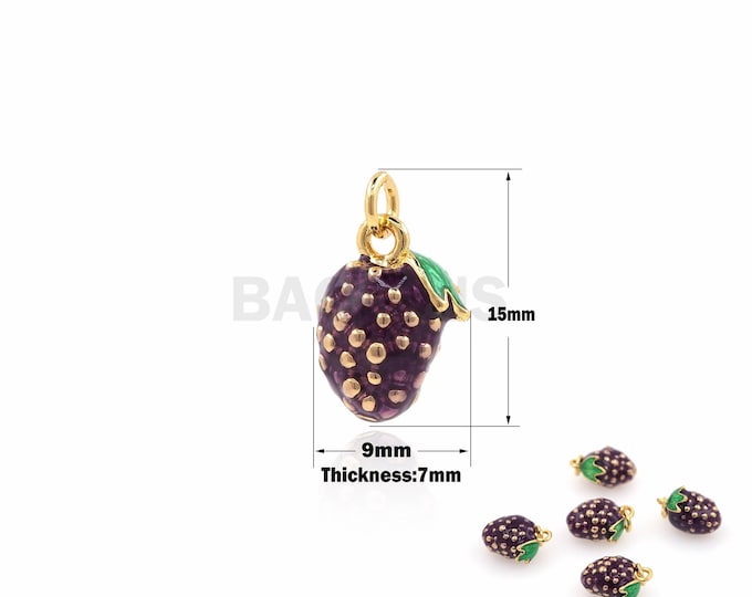 Blueberry Fruit Pendant, Blueberry Necklace, Fruit Pendant Necklace, Blueberry Charm, 18K Gold Filled Enamel Gold Necklace 15x9x7mm