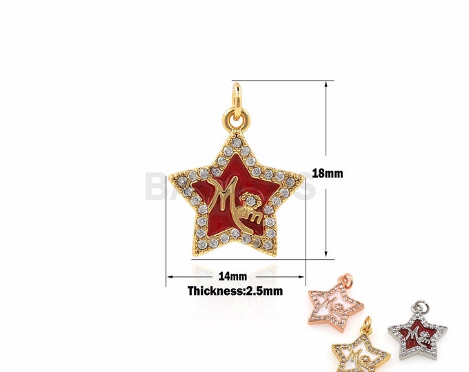 18K Gold Filled Enamel Star Pendant, Micropavé CZ Star Charm, Enamel Star Pendant, Enamel Starburst Necklace 18x14x2.5mm