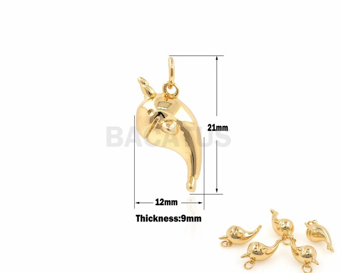 18K Gold Filled Narwhal Necklace, Cute Dolphin Pendant, Animal Charm, Dolphin Charm, Narwhal Charm, DIY Jewelry Accessories 21x12x9mm