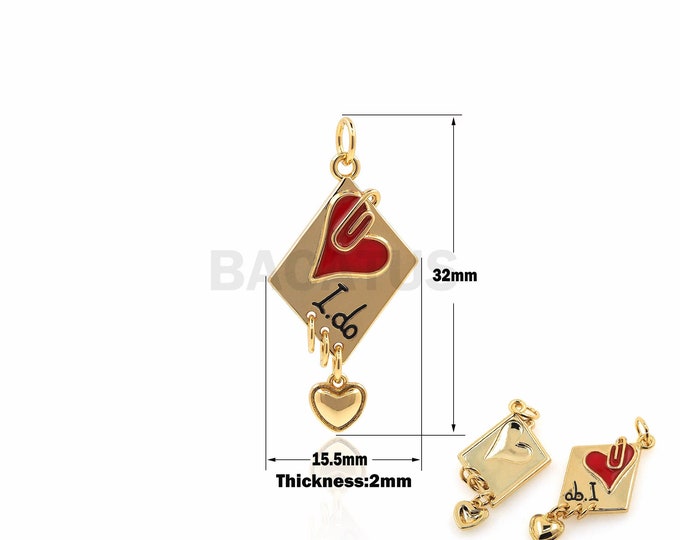 18K Gold Filled Love Necklace, Love Heart Enamel Pendant, Enamel Charm, Love Necklace, Love Charm, Red Enamel Charm 32x15.5x2mm
