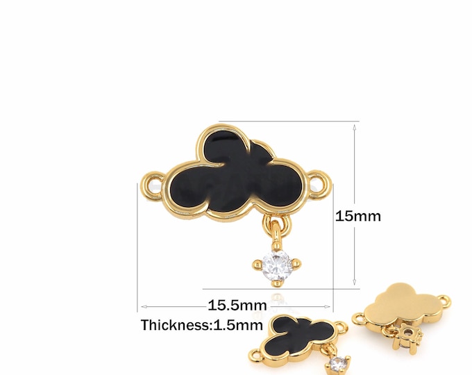 18K Gold Filled Enamel Dark Cloud Pendant, Weather Necklace, Black Enamel Pendant,Micropavé CZ Dark Cloud Necklace,Cloud Charm 15x15.5x1.5mm