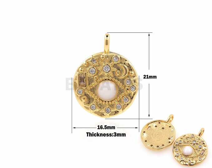 18K Gold Filled Eye Necklace, Eye Coin Pendant, Micropavé CZ Good Luck Necklace, Eye Charm, Lucky Charm 21x16.5x3 mm
