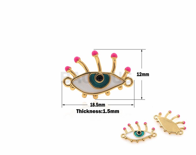 18K Gold Filled Gold Demon Eye Connector, Enamel Eye Connector Necklace, Eye Connector Pendant 12x18.5x1.5mm