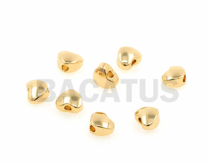 Mini heart-shaped spacer beads, brass spacer beads, gold-plated heart beads, heart beads, DIY jewelry making jewelry 4.5x5.6x3.2mm  10pcs
