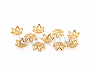 18K flower bead cover, brass bead cover, bead end cover DIY accessories 10pcs