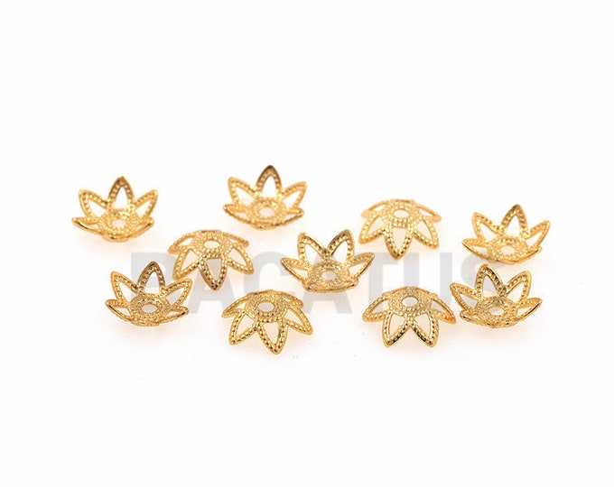 18K flower bead cover, brass bead cover, bead end cover DIY accessories 10pcs