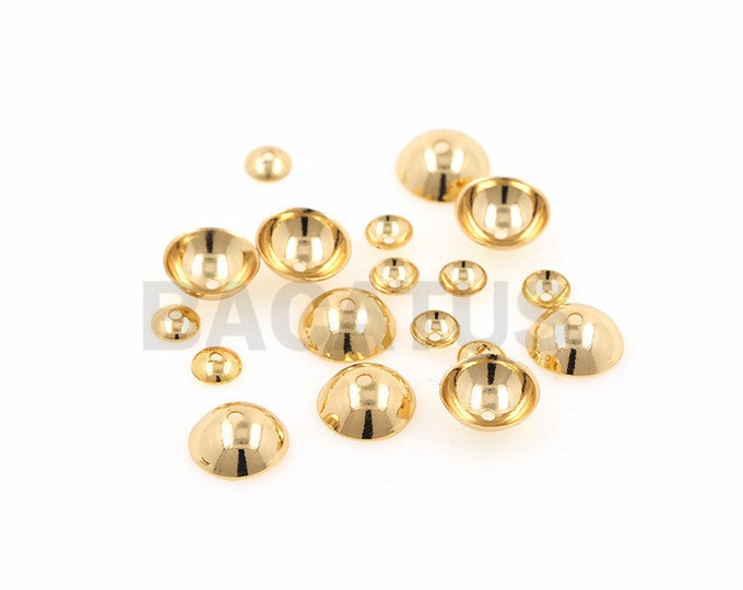 18K Electroplated Smooth Round Bead Cover,Bead End Cap,For DIY Jewelry Making Accessories 1pcs
