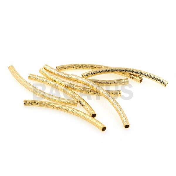 18K perles de tube en métal, perles de spacer incurvées, bijoux de bricolage 45X3mm 10pcs