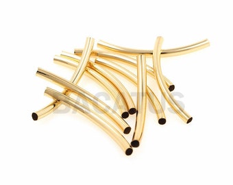 18K gładka wygięta metalowa rurka-mosiężna rurka koralik-wygięta rurka koralik 39x3mm 10szt