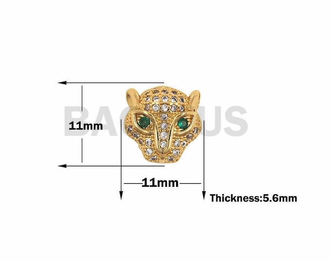 1pcs CZ Micro Pave animal head green eyes leopard head beads, bracelet necklace jewelry beaded 11x11x5.6mm