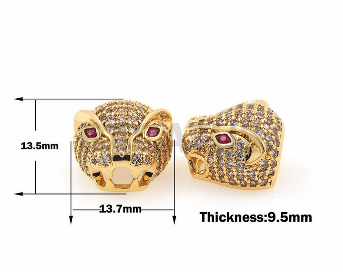 1pcs Leopard head beads, Cubic Zirconia spacer beads, animal beads mens bracelet Findings 13.5x13.7x9.5mm