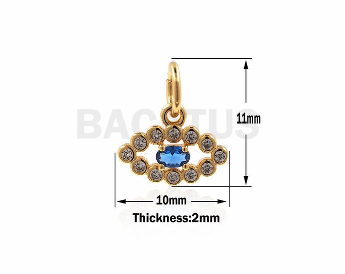 Blue  Eye Oval Coin Pendant,Cubic Zirconia  Eye Necklace Pendant 10x11x2mm 1PCS