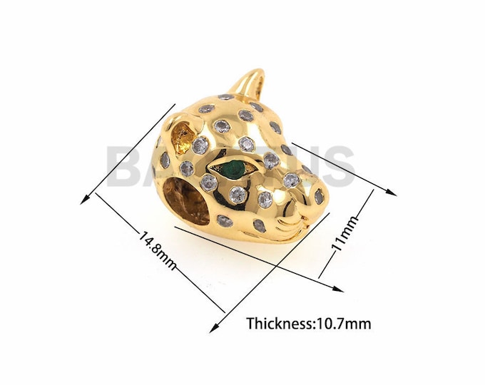 1pcs Leopard bead,Leopard Animal Head Space Beads, Panther Charms Findings 10.7x11x14.8mm