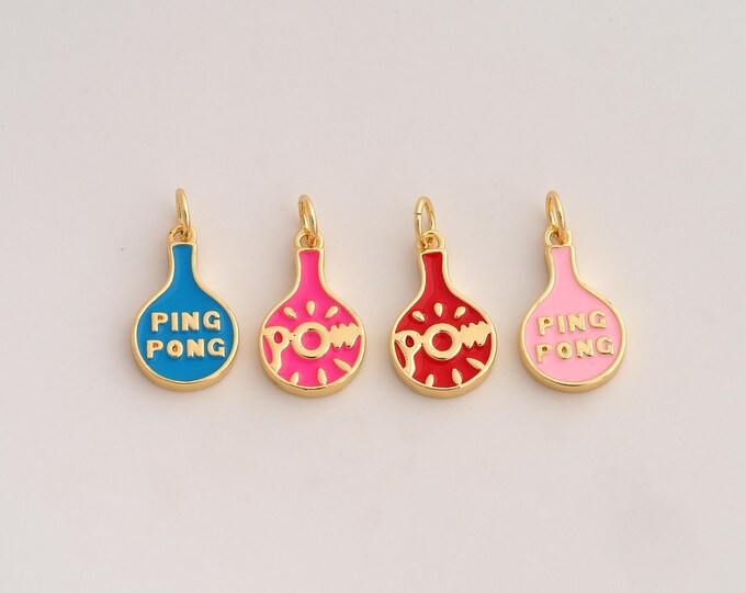 18K Gold Filled Racket Charm,Dainty Enamel Sports Pendant,Racket Pendant ,DIY Jewelry Supplies,20x10x2.3mm