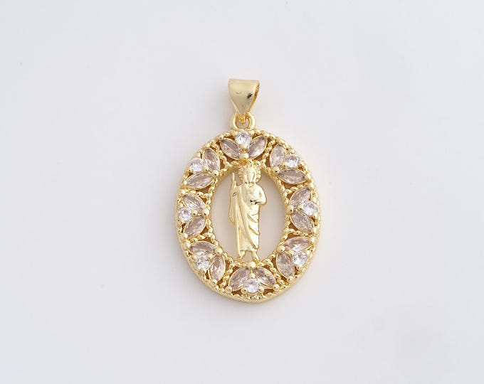 18K Gold Filled Saint Jude Pendant,Gold Dainty St.Juda Charms,Religion Charm Bracelet Necklace for DIY Jewelry Making Supply,32.4x19.8x3.4mm