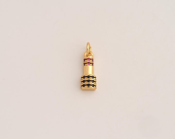 18K Gold Filled Lipstick Charm,Dainty Lipstick Pendant,CZ Lipstick Pendant ,DIY Jewelry Supplies,17.5x5.2x3.5mm