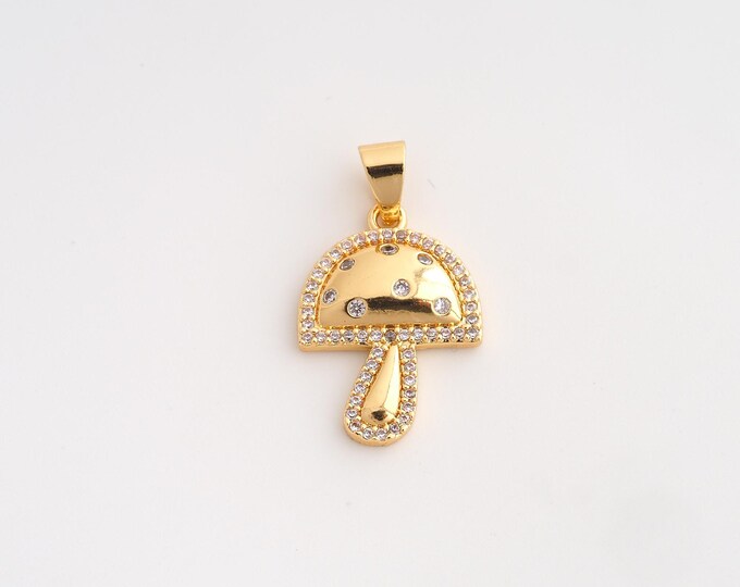 18K Gold Filled Mushroom Charm,Dainty Mushroom Pendant,CZ Mushroom Pendant ,DIY Jewelry Supplies,26.4x15.2x3.2mm